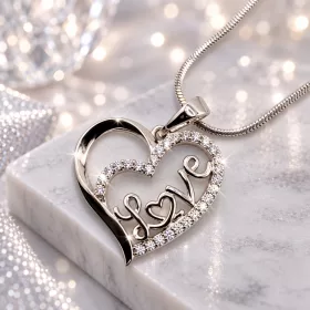 Love Silver Heart Elegant medál lánccal